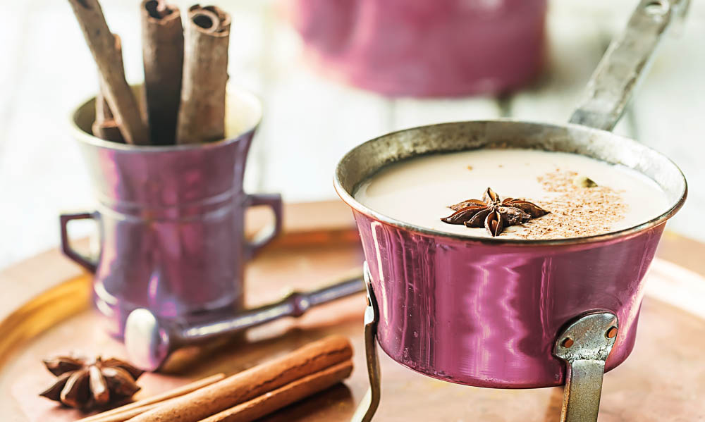 indian masala chai in stovetop pot